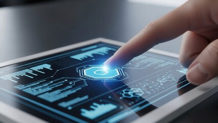 Index finger reaching to control digital interface concept