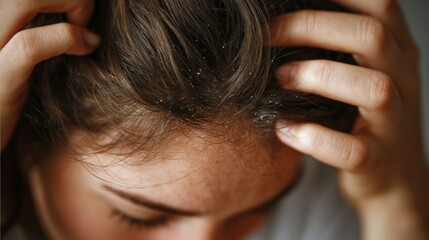 Naklejka premium Person Scratching Itchy Scalp, Dandruff Problem