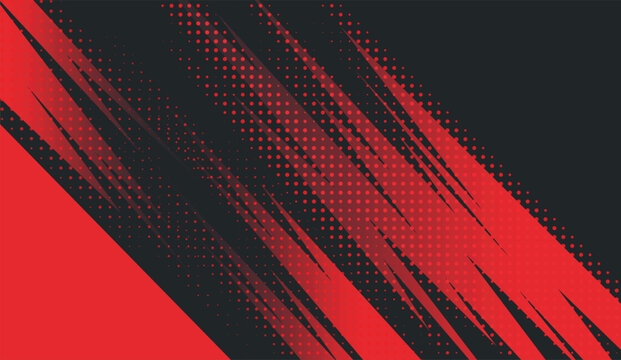 Dynamic abstract background with red and black diagonal stripes and halftone dots for modern design