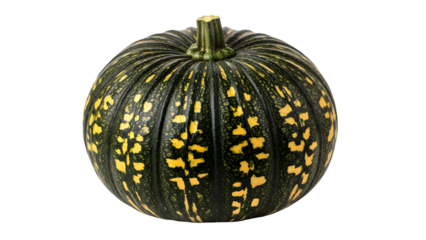 A green pumpkin with yellow spots isolated on transparent background