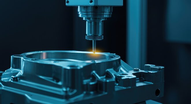 Precision Machining: CNC Mill Cutting Metal with Glowing Detail.
