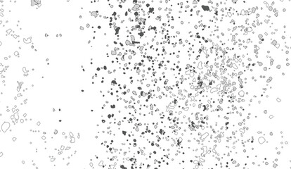 Obraz premium Dynamic scattered black particles and irregular white speckles creating an abstract grunge texture overlay for design use