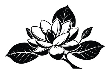Sophisticated Magnolia Tree Branch Silhouette, Black Ink Floral Vector Design for Minimalist Home Wall Art and Digital Assets © kanchanrani