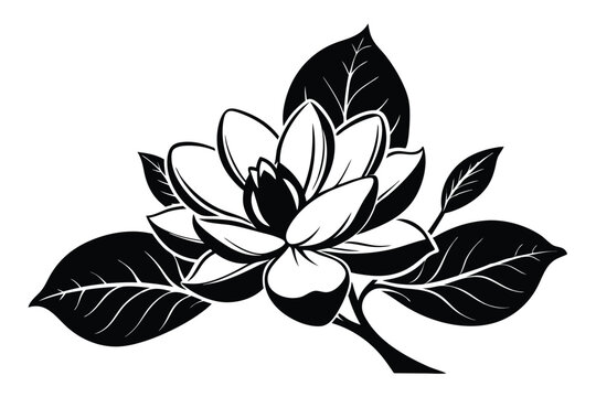 Sophisticated Magnolia Tree Branch Silhouette, Black Ink Floral Vector Design for Minimalist Home Wall Art and Digital Assets