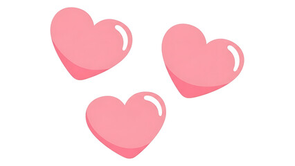 Three pink hearts on white background, cute love symbols
