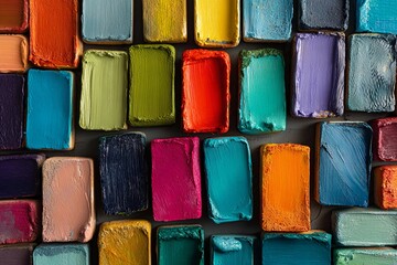 Bright colors fill the screen with various chalk pieces arranged in neat rows on a flat surface