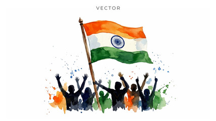 Republic day of india, freedom festival celebration people dance silhouette on tricolour background.
