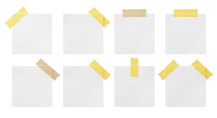 Blank Sticky Notes with Tape Isolated on White Background