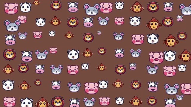 Animal faces featuring pandas, monkeys, pigs, and mice. Perfect for childrens books, educational materials, or fun designs.