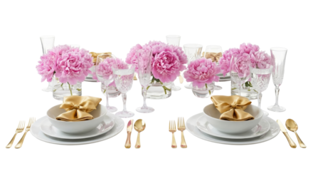 Elegant Table Setting with Pink Peonies and Gold Accents
