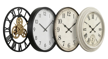 Four Decorative Wall Clocks with Different Styles and Faces