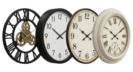 Four Wall Clocks Collection: Roman Numeral, Modern, Vintage, and Gear Styles