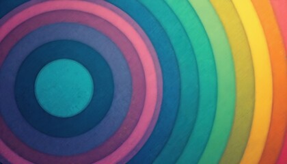 Obraz premium Abstract rainbow circles, concentric bands of color blend softly. Vibrant spectrum forms a bright, joyful, rounded background. Design uses many hues, a colorful, saturated graphic.
