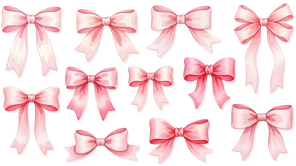 Collection of beautiful watercolor pink bows for elegant decoration and design elements