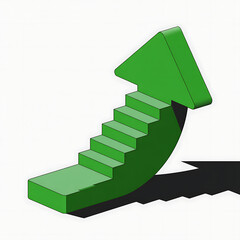 Green arrow forming stairs that ascend upwards, symbolizing progress, growth, and forward movement in a conceptual design.