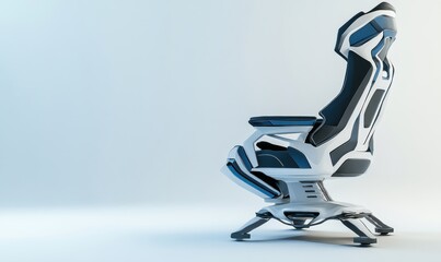 Modern futuristic ergonomic chair design with white and blue accents