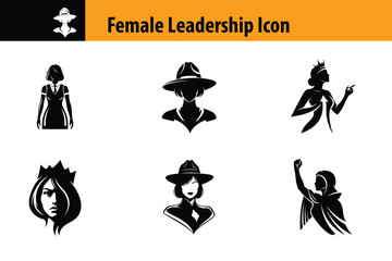 Female leadership icons set, International Women's Day