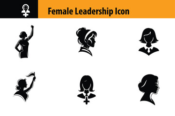 Female leadership icons set silhouette style, International Women's Day