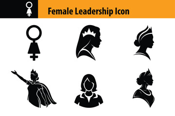 Female leadership icons set, International Women's Day