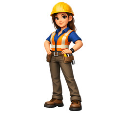 Confident Female Construction Worker Standing with Hands on Belt - AI Generated