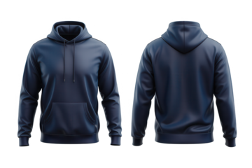 Navy Blue Hoodie Front and Back Views Isolated on Transparent Background