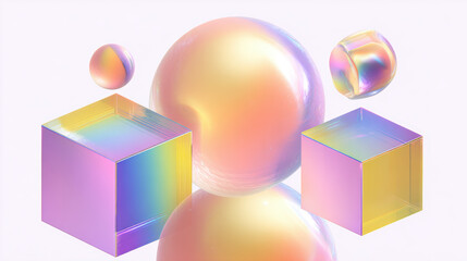 Abstract Metallic Shapes Reflective Spheres and Cubes Composition