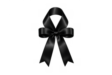 Black mourning ribbon symbolizing grief, loss, funeral, and remembrance on a transparent background