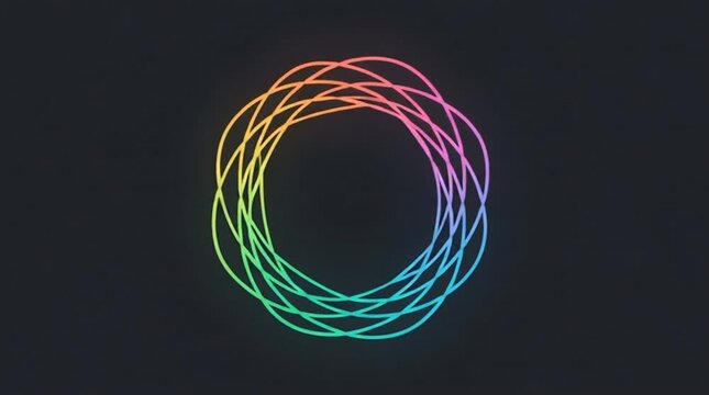 Colorful abstract circular loop animation with smooth intertwined gradient lines on dark background, modern futuristic motion design for technology branding, digital identity, creative UI visuals