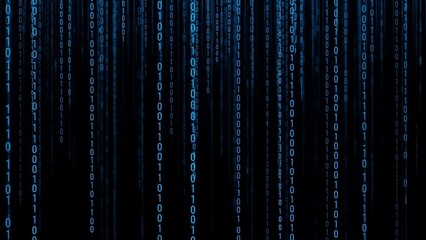 Digital code streaming down black background.