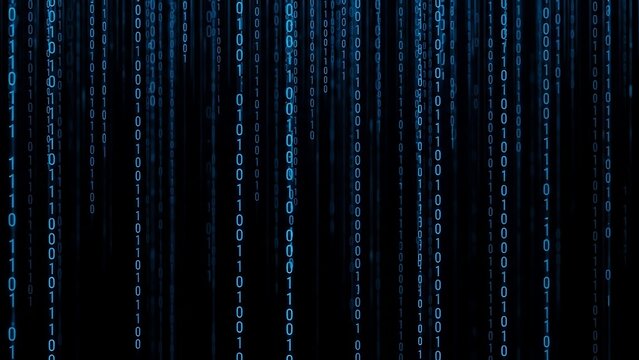 Digital code streaming down black background.