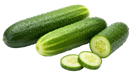 Fresh green cucumbers isolated on transparent background