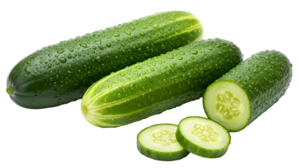 Fresh green cucumbers isolated on transparent background