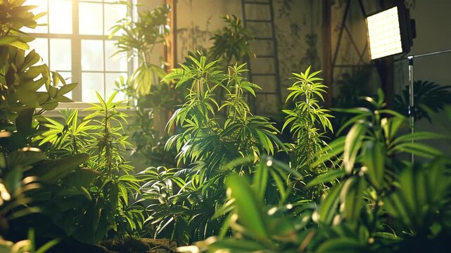 indoor cannabis cultivation, green plants growing