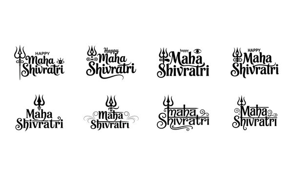 Happy Maha Shivratri Calligraphy and Icon Set hinduism shiva