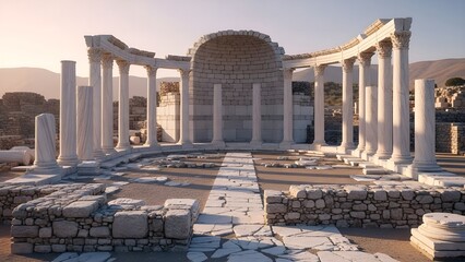 Byzantine church ruins with ancient columns in Emmaus Nicopolis at golden hour