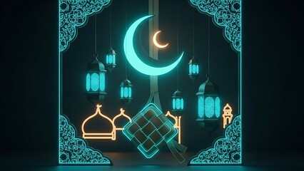 Ramadan Kareem Islamic Illustration with Crescent Moon.