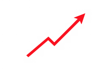 Red arrow moving up, illustrating business growth, financial increase, positive market trend, success, and rising statistics