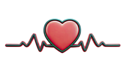 3D Red Heart with Electrocardiogram Line