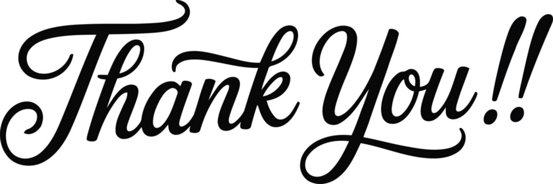 Simple yet profound black script writing displays a grateful thank you on a bright white background