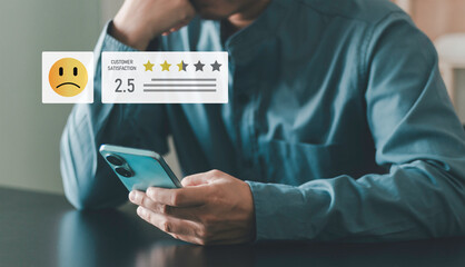 Concept of bad customer experience, negative feedback, poor service, business failure, and online...