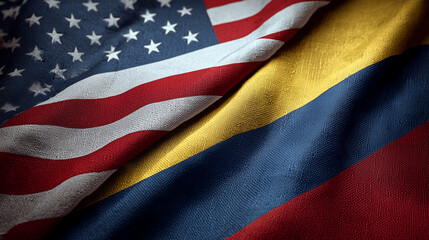 Obraz premium us flag waving next to columbian flag. relations between usa and columbia
