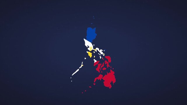 Silhouette of Philippines on navy background with moving islands