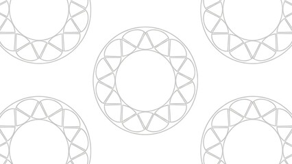 Minimalist seamless pattern with gray geometric circles and triangles on white background