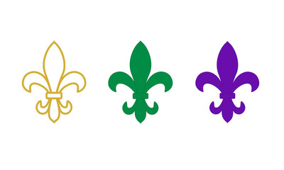 Mardi Gras Fleur-de-Lis Vector Set in Gold Purple and Green © Oksana Karpova