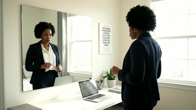 Businesswoman Preparing for Job Interview at Home Office.