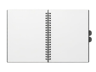 Open spiral notebook with blank pages isolated on transparent background