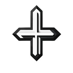 3D abstract geometric cross icon in black and white