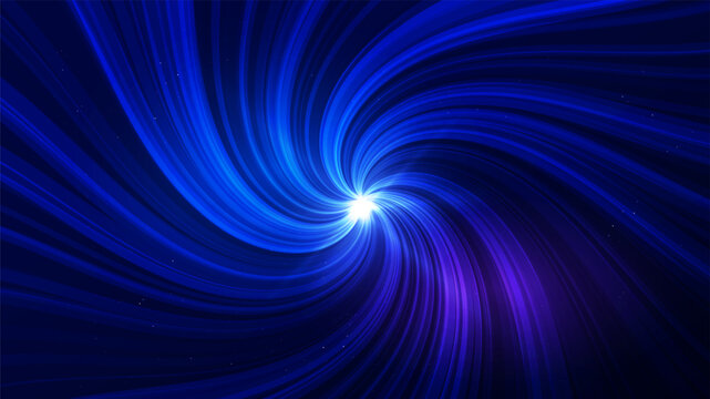 Futuristic blue digital light rays converging into a bright core, representing data transmission, high speed technology, energy flow, virtual space, artificial intelligence digital vector background