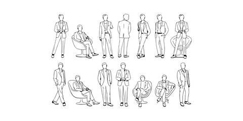 Obraz premium Collection of twelve male business people figures in various standing and sitting poses