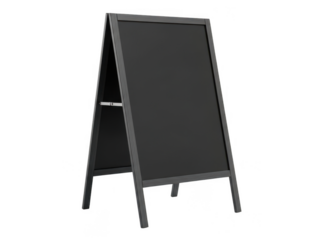 Blank black chalkboard easel isolated on transparent background